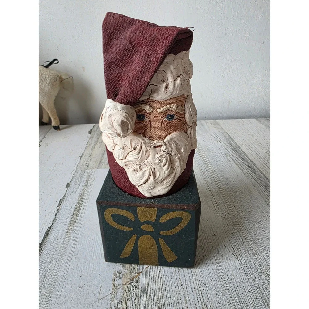 Vintage MM Santa wooden country folk art statue figurine present Jack in the Box